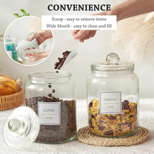 Half Gallon Large Glass Jars with Lids, Airtight Storage Clear Containers for Cookie, Candy, Flour, Sugar, Coffee, Food Organization Canisters for Kitchen, Laundry Room and Pantry, Set of 2