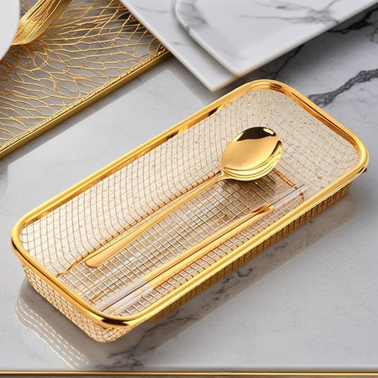 4-Pack Gold Flatware Organizer - Sturdy Mesh Design, Dishwasher-Safe & Easy-Clean Utensil Holder, Silverware Container Drawer Storage