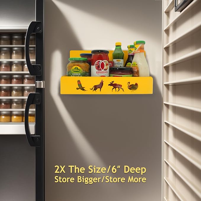 Magnetic Spice Rack for Refrigerator, Heavy Duty Metal Magnetic Shelf for Fridge, 6" Deep Kitchen Spice Organizer and Storage, 20LB Max Capacity, Animal Pattern