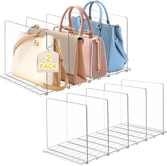 VERONLY 2 Pack Purse Organizer for Closet, 10 Layers Acrylic Shelf Dividers, Adjustable Purse Wallet Bag Divider, Handbag Separator Organizers for Office, Bookshelf, Bedroom