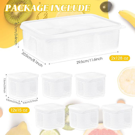 Rtteri 2 Sets Salad Bar Containers for Fridge Food Storage Containers with Airtight Lids Divided Pizza Salad Storage Include 6 Pcs Removable Reusable Box No BPA