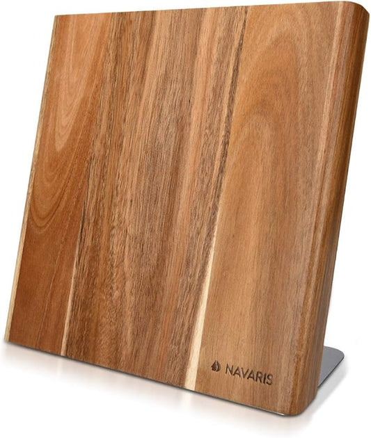 Navaris Wooden Magnetic Knife Holder - Universal Wood Magnetic Block & Organizer for Knives, Scissors, Kitchen Cutlery - Acacia, 10.9" x 10.8"