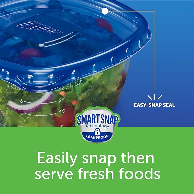 Ziploc Food Storage Meal Prep Containers Reusable for Kitchen Organization, Smart Snap Technology, Dishwasher Safe, Mini Rectangle, 24 Count