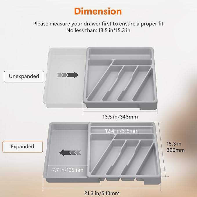 Li&Zhao Silverware Organizer - Expandable Kitchen Drawer Organizer Cutlery Drawer Organizer Flatware Organizer for Drawer Utensil Tray for Kitchen Plastic Silverware Holder for Spoons Knives Forks