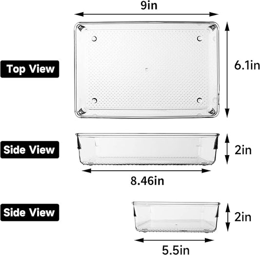 ihomecooker 5 Pack Clear Plastic Drawer Organizer Tray Cutlery Utensil Makeups Drawer Silverware Organizers 6" X 9"