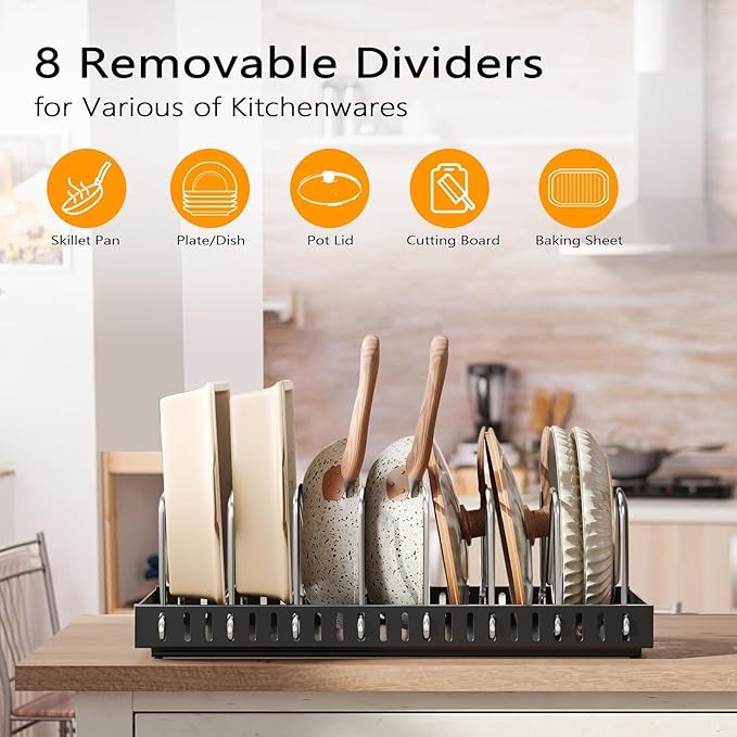 Pull Out Pots and Pans Organizer Under Cabinet, 2 Pack Pots and Pans Organizer, Sliding Lid Holder and Pan Rack in Kitchen, Slide Out inside Cabinet Storage for Pot Lid, Bakeware, Dishes, Black