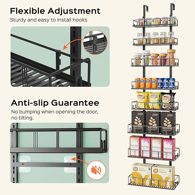 Black 8-Tier Over The Door Pantry Organizer, Pantry Organization And Storage, Metal Hanging Spice Rack Shelves Door, Home & Kitchen Essentials, Laundry Room Bathroom Organization