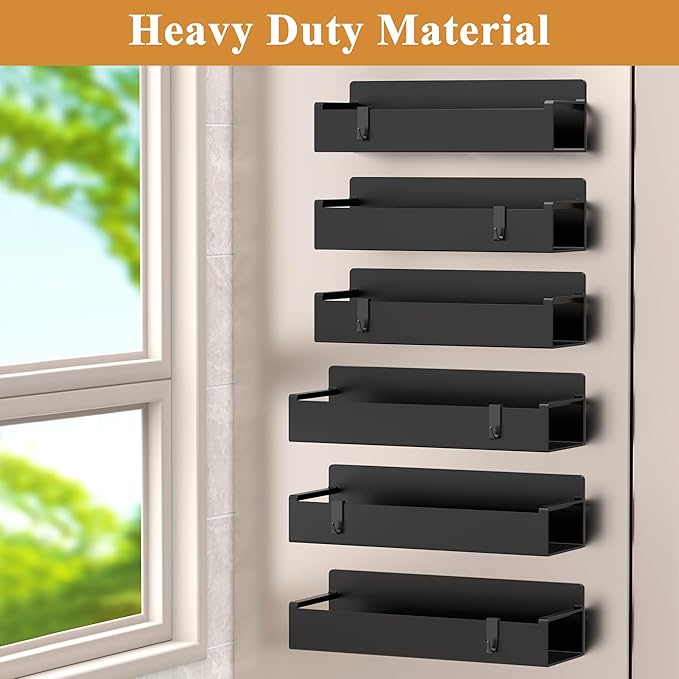 6 Pack Magnetic Spice Rack Organizer for Refrigerator and Oven, Matt Black Fridge Organizers and Storage for Kitchen