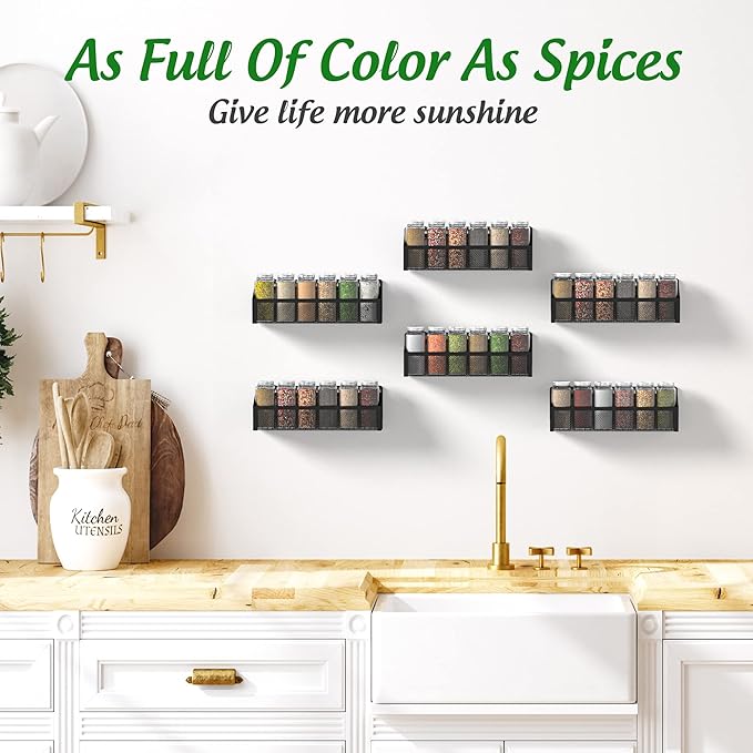 Moforoco 6 Spice Rack Over Door Pantry Organizer for Cabinet Door Wall Mount, Hanging Black Spice Pantry Organization Storage Shelf, Farmhouse Kitchen Seasoning Organizer Cabinet Door
