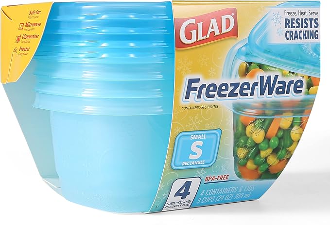Gladware Freezerware Food Storage Containers | Small Food Storage Containers, Small Containers in Rectangle Shape Hold up to 24 Ounces of Food, 4 Count Set