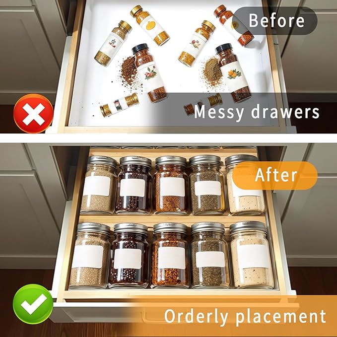 Bamboo Spice Rack For Drawer, 8Pcs Tier Stackable Seasoning Storage Organizer Insert,for kitchen condiments storage insert(Jars Not Included,18.9" Wide×18.9" Deep×1.8" High