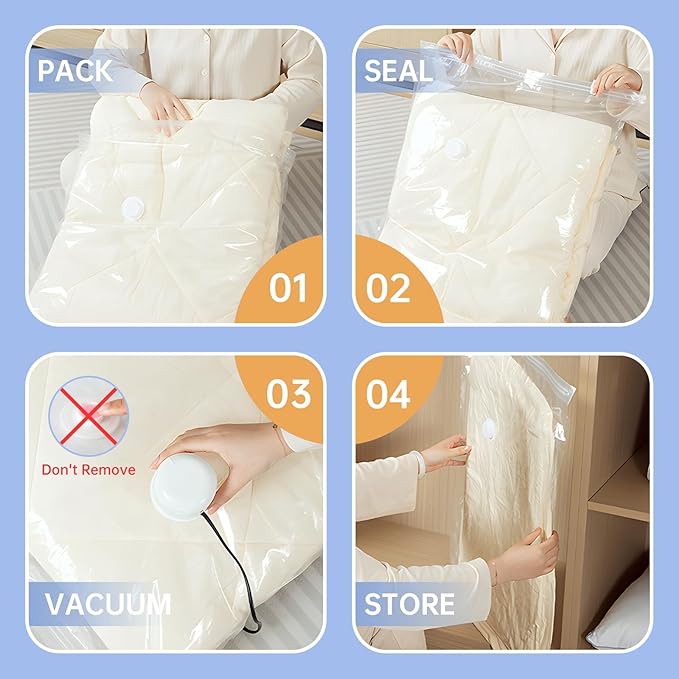 10 Jumbo Vacuum Storage Bags, Vacuum Seal Bags for Clothing, Pillows, Comforters, Blankets, Space Saver Bags with Electric Pump
