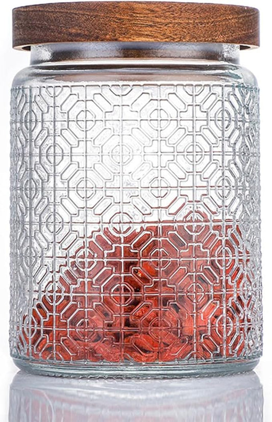 Vintage Glass Jar With Airtight Lid, Spice Jars Overnight Oats Containers Glass Storage Containers Kitchen Storage Containers for Sugar, Coffee, Tea,Candy Cookie,Pasta,Cereal