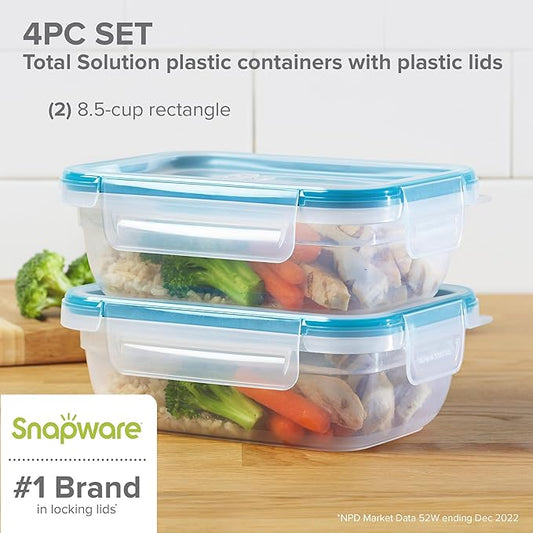 Snapware Total Solution 2-Pack (3-Cup) Plastic Food Storage Containers Set, Leakproof & Airtight Locking Lids Tupperware, Non-Toxic BPA-Free Lids, Microwave Dishwasher Freezer Safe