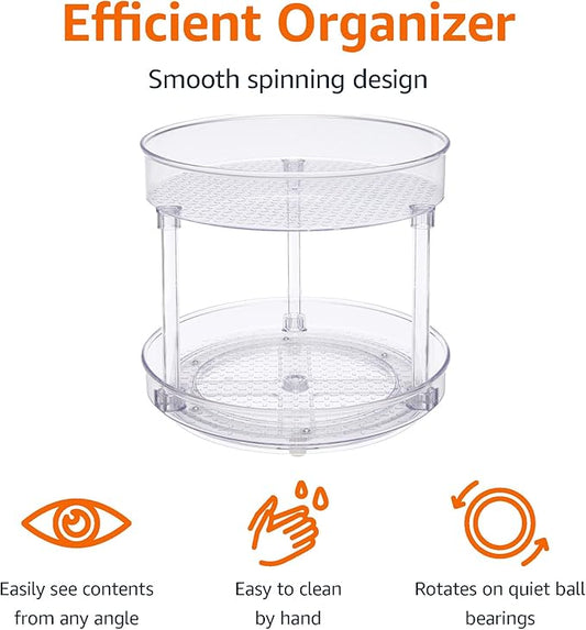Amazon Basics Lazy Susan Turntable Organizer, 9" Diameter, 2 Tier, Clear