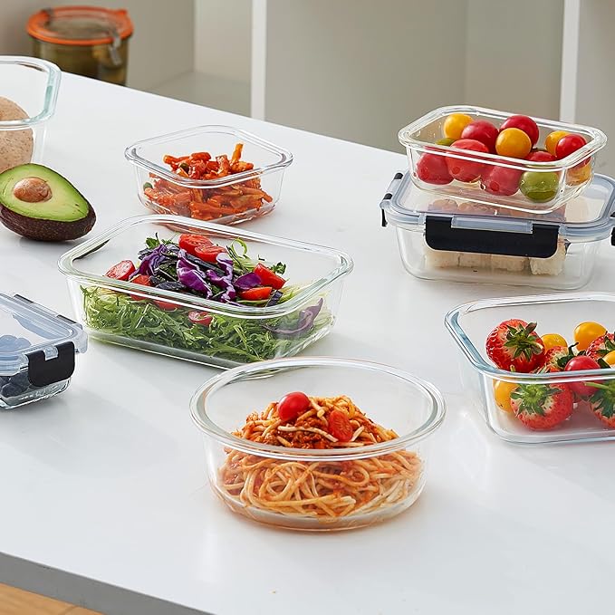 ennogyoson18-Piece Glass Food Storage Containers with Lids Airtight, Meal Prep Container for Lunch, Glass Bento Boxes with Leak Proof Locking Lids, for Microwave, Oven, Freezer and Dishwasher Safe