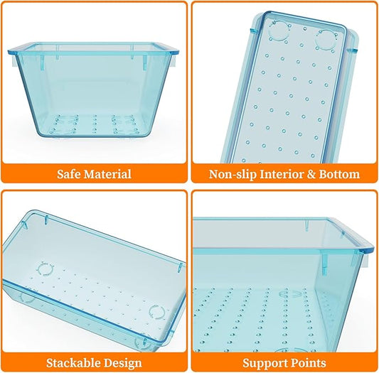 32 PCS Clear Plastic Drawer Organizer Set, 4-Size vanity organizer Trays and Storage Bins for Makeup, Jewelry and Gadgets in Bedroom, Bathroom and Office, Clear Sea Blue