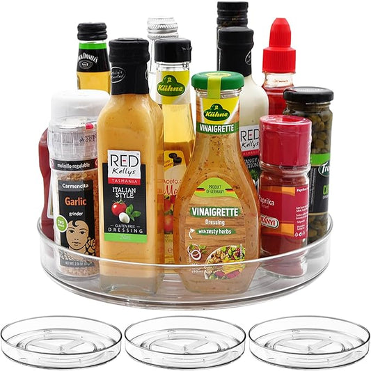 Amolliar Lazy Susan Organizer, 11" 4 Pack, Turntable for Cabinet, Kitchen, Fridge, Pantry Organizer and Storage, Countertop, Bathroom, Vanity, Rotating Tray, Condiment Spice Rack, Under Sink Organizer