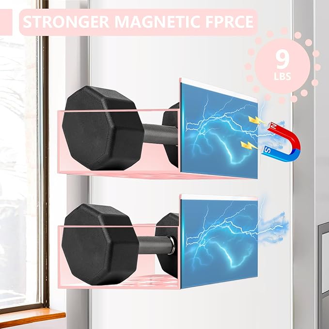 Magnetic Spice Rack Organizer for Fridge Seasoning Organizer for Kitchen storage with Screw or Adhesive Hanging,Magnetic Shelf with Hook for Refrigerator and Oven (Pink, 4pack)
