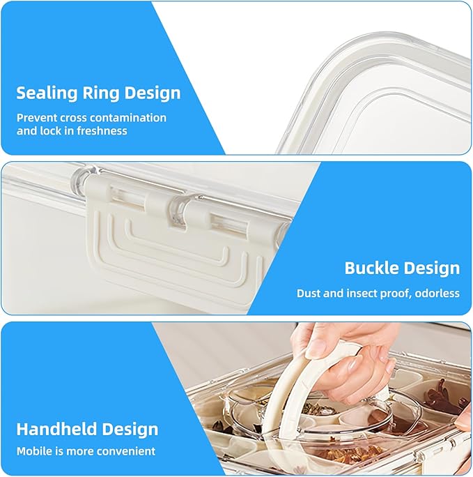 Picnic Parties Fruit Tray, Fridge Food Veggie Condiment Divided Serving Preservation Storage Containers, Kitchen Clear Snackle Box Candy Organizer with Lid Handle (2)
