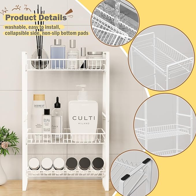 Countertop Spice Rack Slim 3 Tier Tall Seasoning Storage Rack Kitchen Spice Shelf Standing Rack Skincare Organiser