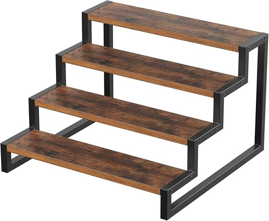 Wood Display Riser Stand, 4-Tier Kitchen Counter Shelves, Kitchen Storage,Spice Rack Organizer, Tiered Countertop Display Shelf for Perfume, Makeup, Expandable(Retro Color,4-Tier)