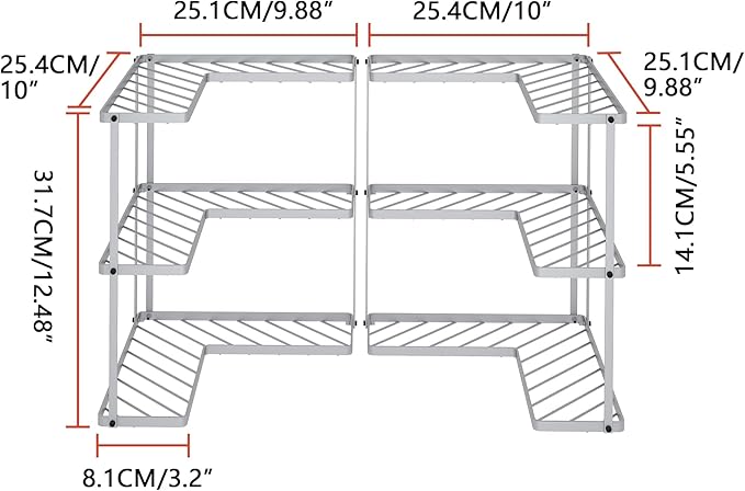Buzowruil Kitchen L-Shaped Spice Storage Rack Triangle Corner Three-Layer Cabinet Spice Rack,2 Pack (Silver)