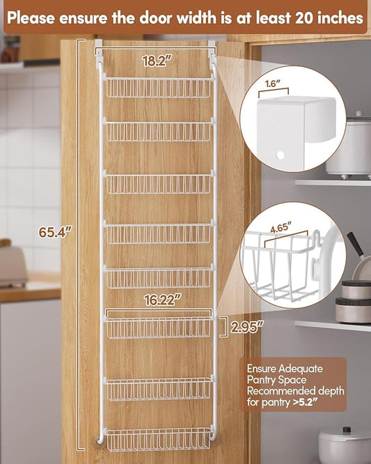 LAMU Over The Door Pantry Organizers and Storage, 8-Tier Hanging Spice Rack, Home & Kitchen Storage Shelves for Cabinet, Large Capacity Seasoning Organizer, Laundry Room Organization, White