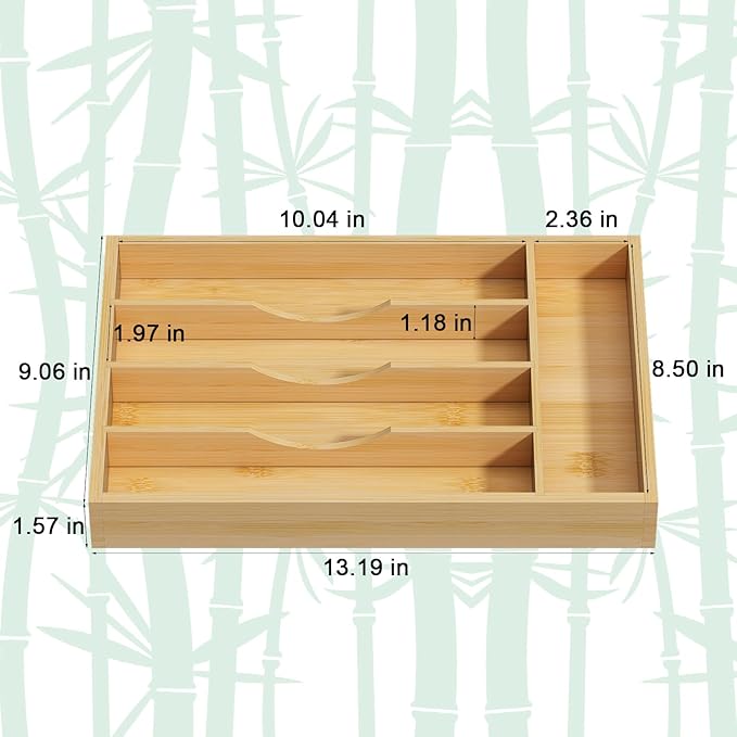Bamboo Utensil Organizer for Kitchen Drawers, Utensil Tray and Cutlery Silverware Holder,Wood Drawer Dividers with 5 Slots