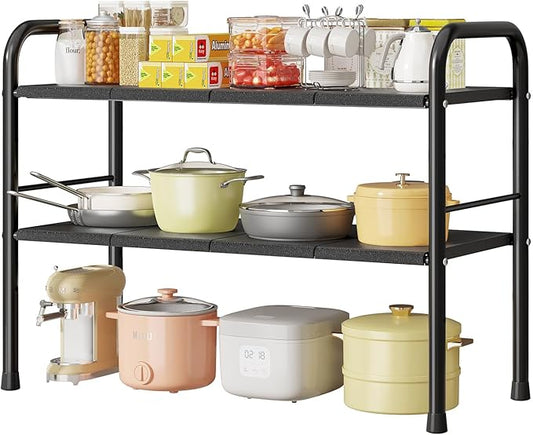 Under Sink Organizer, Kitchen Bathroom Organizers and Storage, shoe cabinet organizer with 8 Removable Panels, 2-Tier Expandable Multi-Purpose Storage Shelf (Expand from17.7 to 32.2")