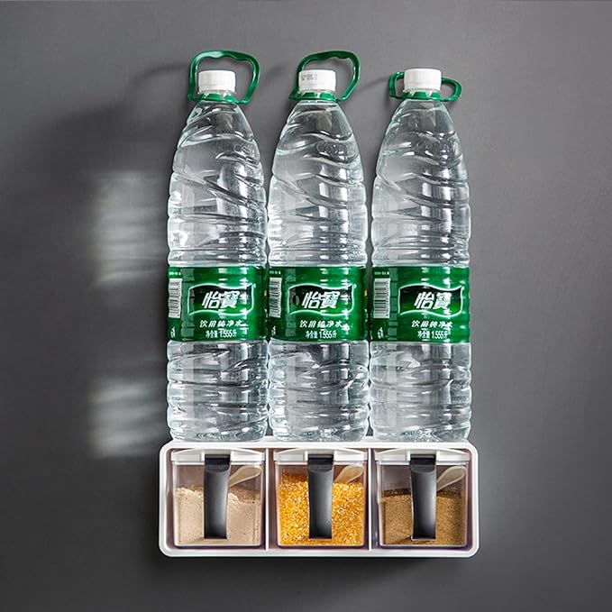 3-Grids Seasoning Box with Tray, Salt Container, Hanging Wall Spice Rack, Kitchen Spice Pot with Spoon, Salt Pepper Sugar Storage Container Jar Cruet for Counter, Green