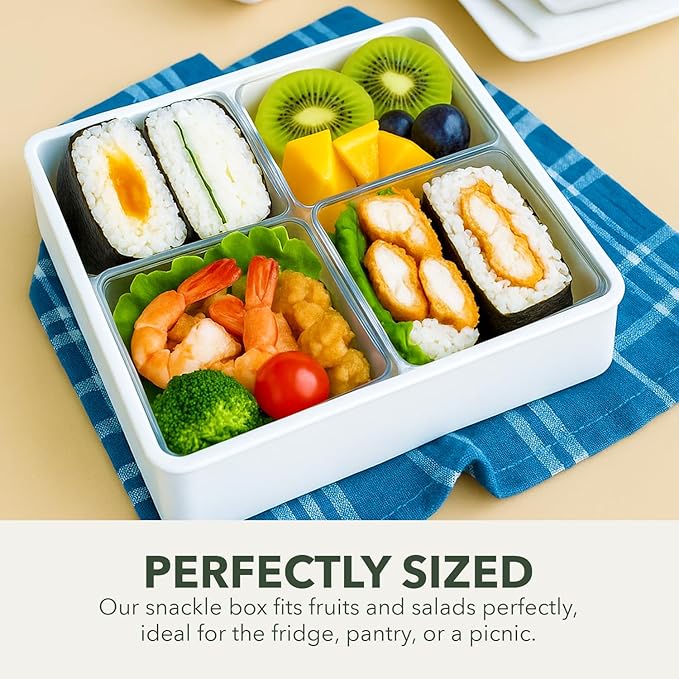 Gourmet Palette Airtight 4-Compartment Serving Tray with Lid – Portable Charcuterie Container, Snack Box, Removable Dividers, Snackle Platter for Fruit, Veggies, Appetizers, Square Design