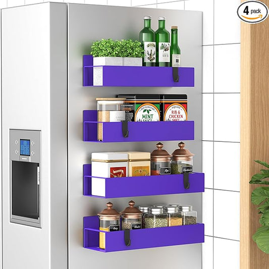 4 Pack Magnetic Spice Storage Rack Organizer for Refrigerator and Oven, Purple Fridge Organizers and Storage