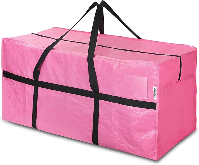 WORKPRO 66 Gallon Extra Large Moving Bags with Zippers, Carry Handles, Heavy-Duty, Water-Resistant Storage Totes for Moving & Space-Saving Organization, Pink
