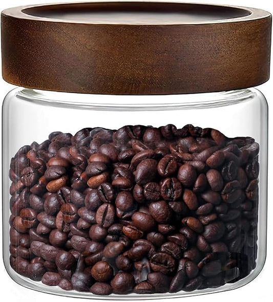 17 Fl oz/500 ml Glass Food Storage Jar, Small Clear Glass Container Jar with Airtight Wooden Screw Lid, Kitchen Canisters for Coffee,Tea,Pasta,Cookies, Nuts,Spice,Candy,Overnight Oatmeal
