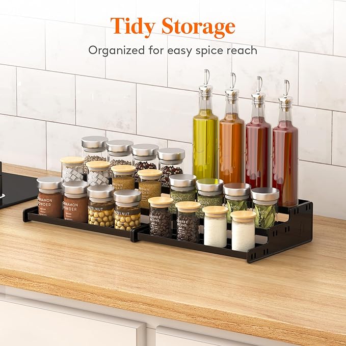 Lifewit Plastic 3-Tier Spice Rack, Black Spice Organization for Cabinet, Counter, Organizer Shelf for Condiment, Seasoning, Liquor, Medicine Bottle for Kitchen, Pantry, bar, 2 Pack