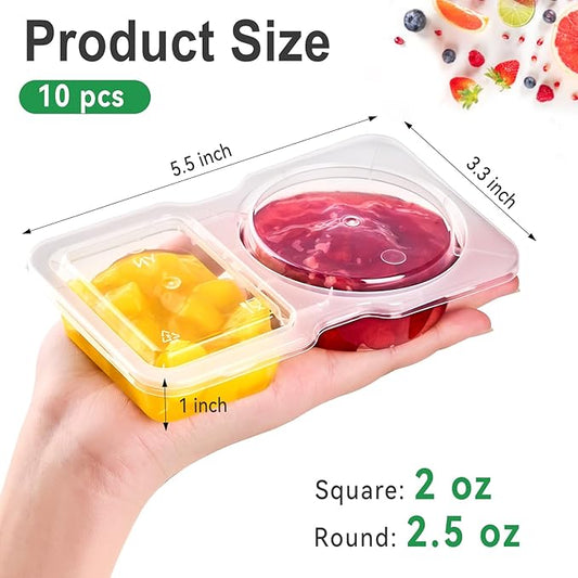 10 Pack Small Snack Pack Containers, 4.5 oz Reusable Plastic Double Compartment Condiment Containers with Lids for Dipping Sauce, Travel Snacks, Meal Prep