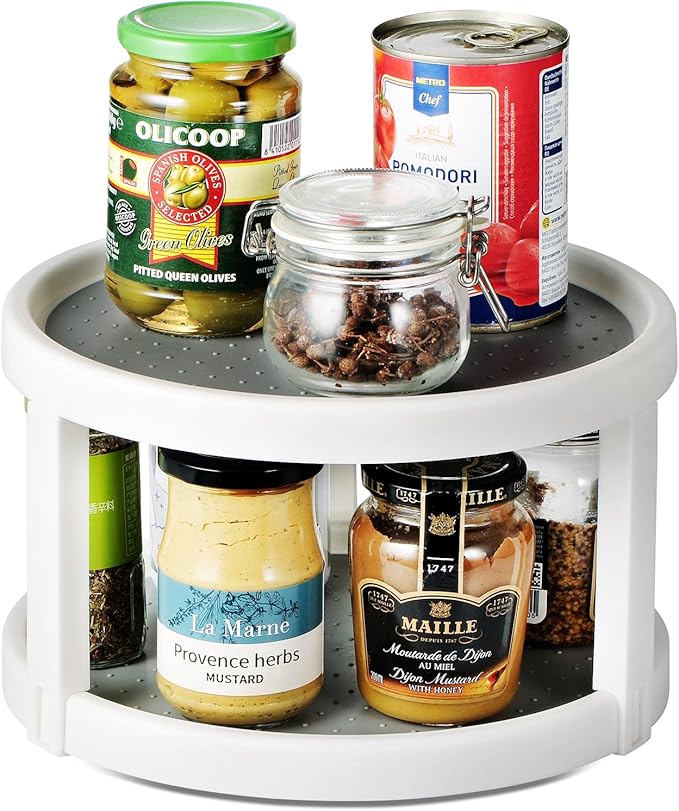 Amolliar 2 Tire 10" 1 Pack Lazy Susan Turntable Organizer, Non-Skid Rotating Spice Rack for Cabinet, Kitchen,Fridge,Countertop, Bathroom, Makeup Vanity, Pantry Organizer Storage, Under Sink Organizing