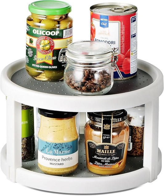 Amolliar 2 Tire 10" 1 Pack Lazy Susan Turntable Organizer, Non-Skid Rotating Spice Rack for Cabinet, Kitchen,Fridge,Countertop, Bathroom, Makeup Vanity, Pantry Organizer Storage, Under Sink Organizing