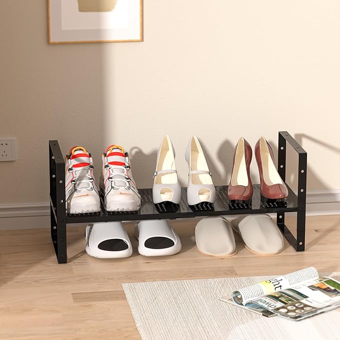 Cabinet organizer shelf,Expandable Adjustable Stackable Kitchen Organizer,Metal shelf risers for cabinets, kitchens and desks(1Pack/Black/Medium)