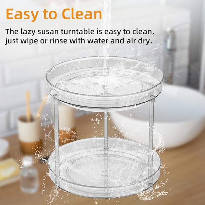 2 Tier Lazy Susan Organizer, 11 Inch Clear Lazy Susan Turntable for Cabinet, Pantry Organization and Storage, Spice Rack for Bathroom, Kitchen, Vanity, Makeup Organizer, Fridge(2 Tier)
