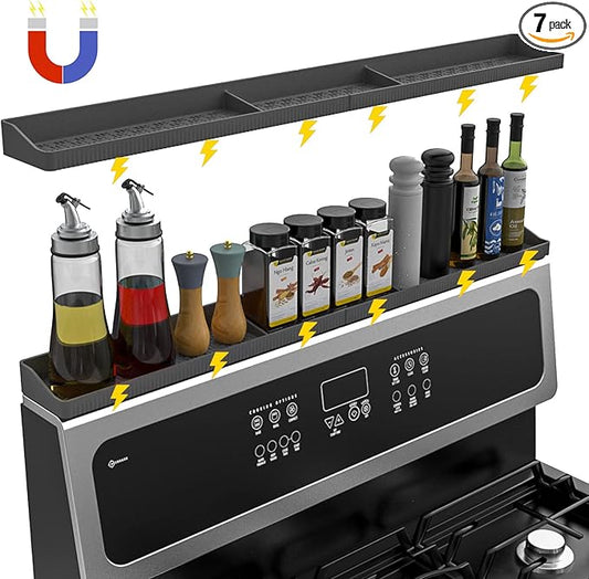 30 Inch Silicone Magnetic Stove Top Shelf with 6 Magnets, Stove Spice Rack Shelf Foldable Magnetic Spice Rack for Stove, Stove Shelf for Back of Stove, Stove Rack for Kitchen (grey)