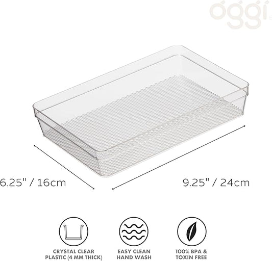 Oggi Drawer Organizer - 6" X 9" - Ideal for Organizing Kitchen Drawers, Office, Desk, Silverware, Kitchen Utensils, Cosmetics and Bathrooms, Rectangular, Clear, 1.0 Count