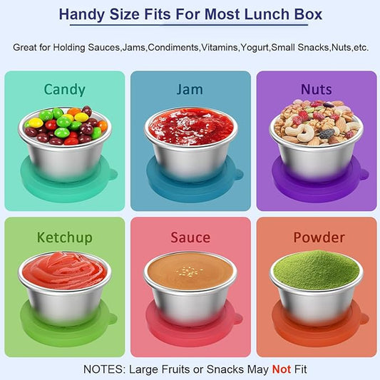 18 Pack Salad Dressing Container To Go 2.4oz Small Condiment Containers with Leakproof Silicone Lids Reusable Stainless Steel Sauce Cups for Office Lunch Bento Box Picnic Meal Prep Travel Party