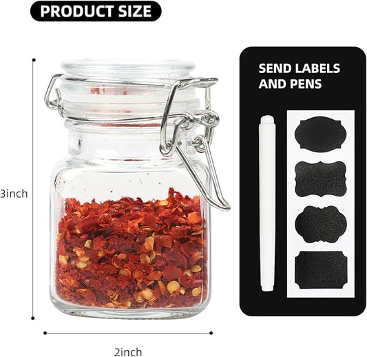 12 Pack Glass Jars with Airtight Lids, 3.4 oz Small Spice Jars, 12 Pack Empty Mini Glass Bottles with Silicone Gasket, Herb Containers with Chalkboard Labels and Marker for Kitchen