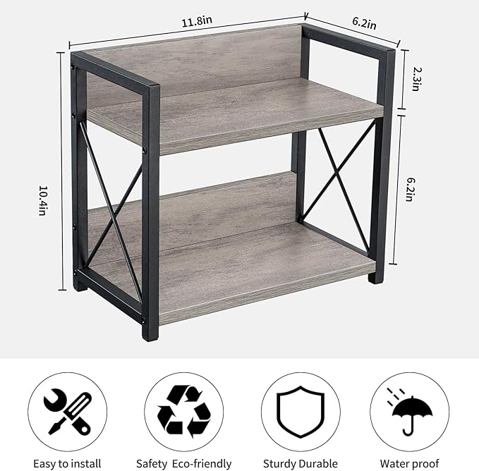 Giikin Countertop Shelf Organizer, 2 Tier Kitchen Spice Rack Organizer for Countertop, Wood Coffee Counter Shelf Organizer for Home (Grey, S)