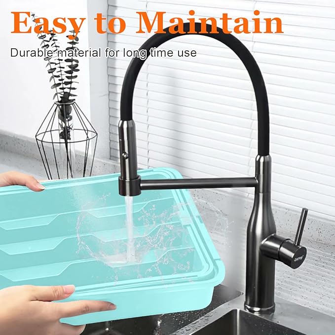 Silverware Organizer Expandable Silverware Drawer Organizer Adjustable Drawer Organizer, Flatware Cutlery Tray for Spoons Forks Knives Kitchen Organizers Storage,Turquoise