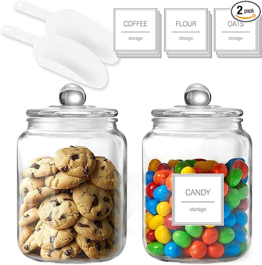 Half Gallon Large Glass Jars with Lids, Airtight Storage Clear Containers for Cookie, Candy, Flour, Sugar, Coffee, Food Organization Canisters for Kitchen, Laundry Room and Pantry, Set of 2
