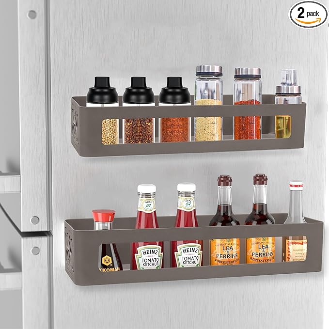 2 Pack Spice Rack, Strong Magnetic Spice Rack, Magnetic Seasoning Rack for Refrigerators, Ovens and Washing Machines, Metallic Brown