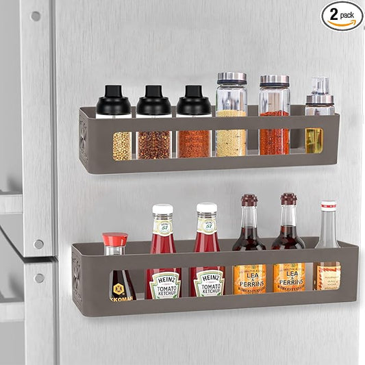 2 Pack Spice Rack, Strong Magnetic Spice Rack, Magnetic Seasoning Rack for Refrigerators, Ovens and Washing Machines, Metallic Brown